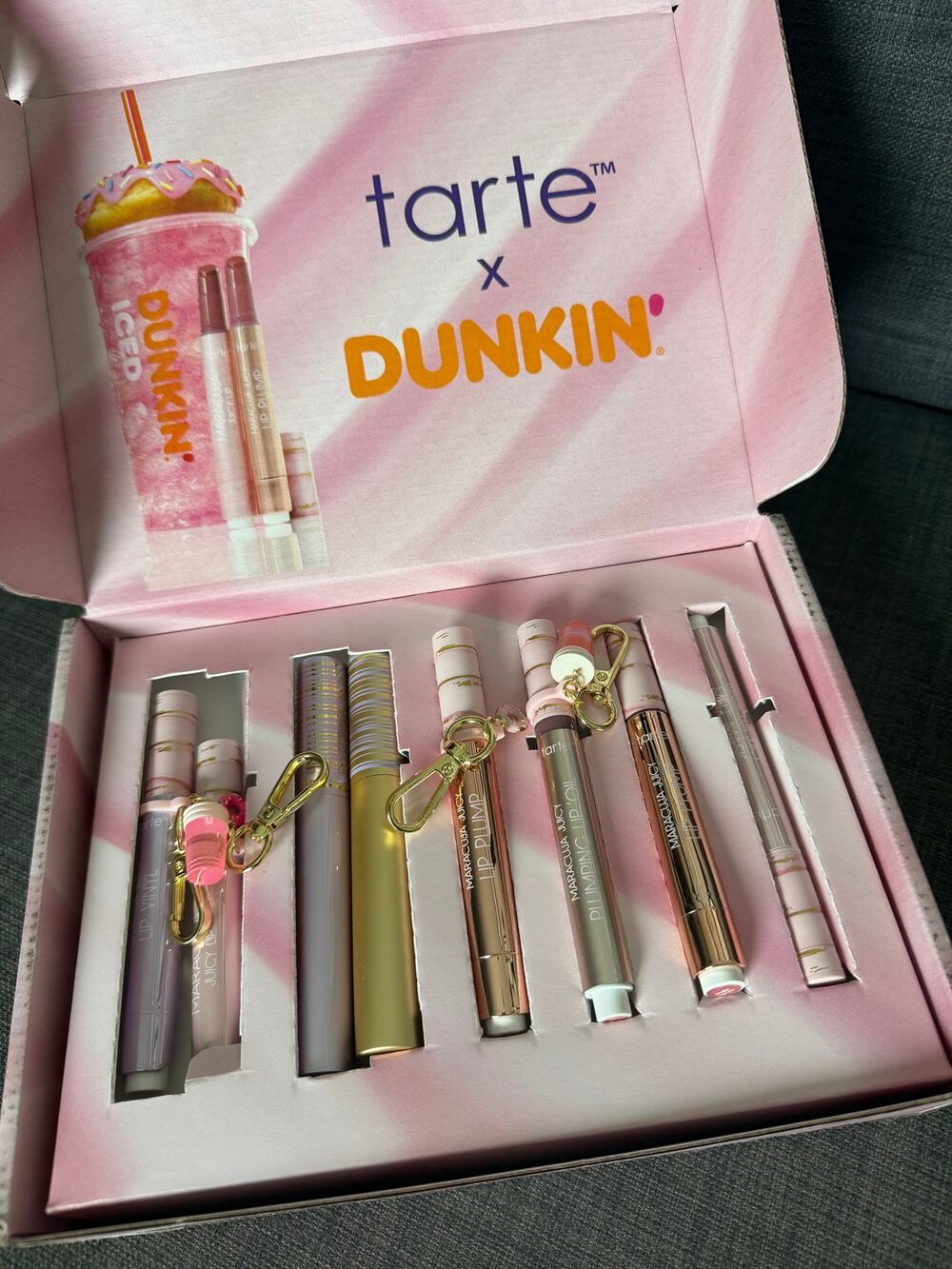 New Tarte x Dunkin Limited Edition Maracuja Juicy Lip Collection Set Charms